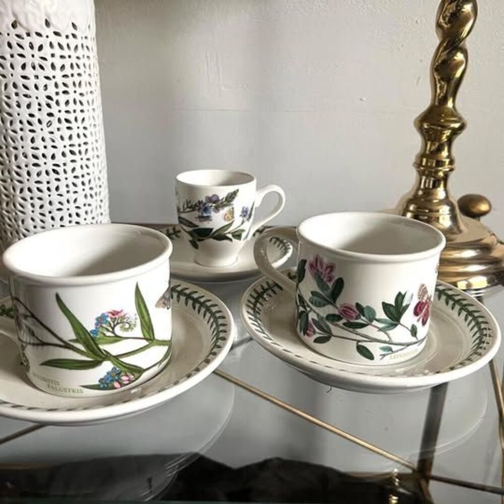 Lot of 3 Vintage Portmeirion Botanic Garden Tea Cup and Saucer, Demitasse Mugs